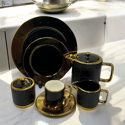 Elegant 24Pcs Bone China Tea Set - 2252 Black