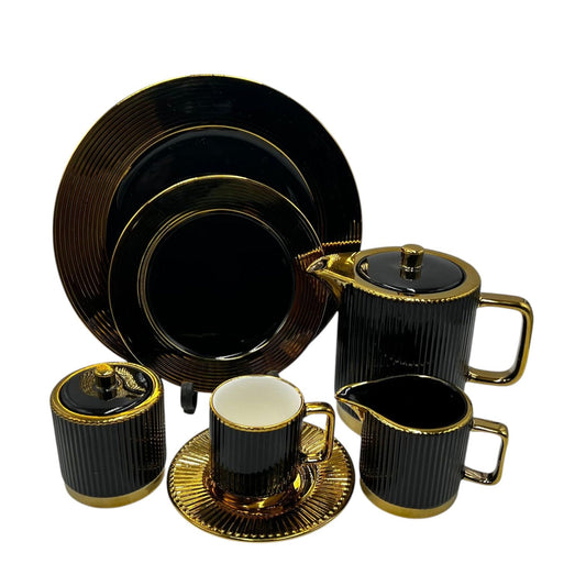 Elegant 24Pcs Bone China Tea Set - 2252 Black