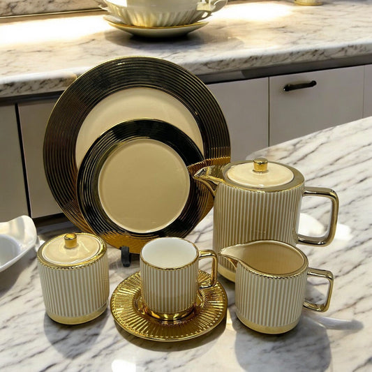 Elegant 24Pcs Bone China Tea Set - 2252 Beige