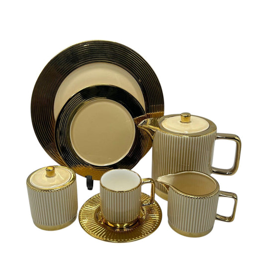 Elegant 24Pcs Bone China Tea Set - 2252 Beige