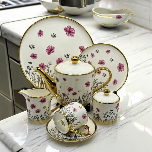 Modern Printed 24Pcs Bone China Tea Set - 2806004