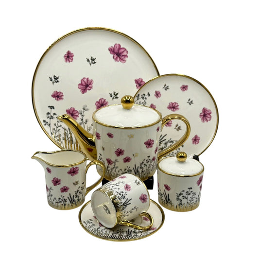 Modern Printed 24Pcs Bone China Tea Set - 2806004