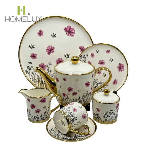 Modern Printed 24Pcs Bone China Tea Set - 2806004