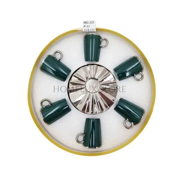 6Pcs Cup Saucer Green Long