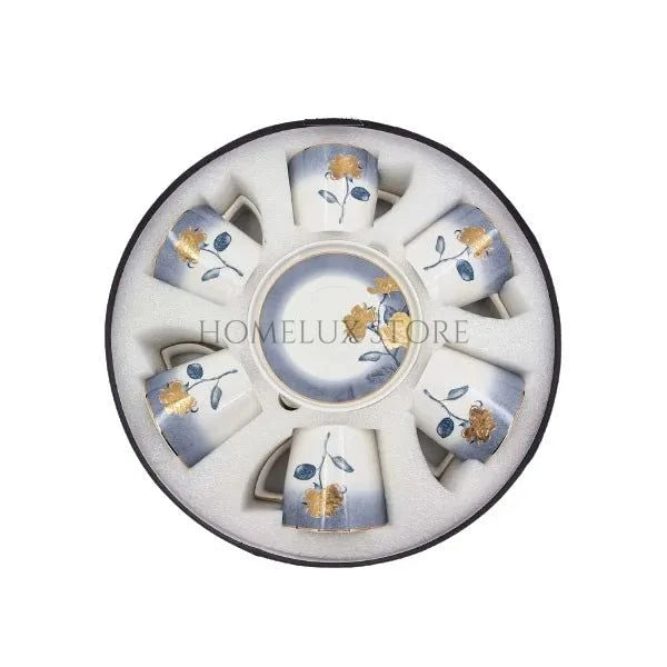 Flower Blue Cup Saucer Set 6 Piece
