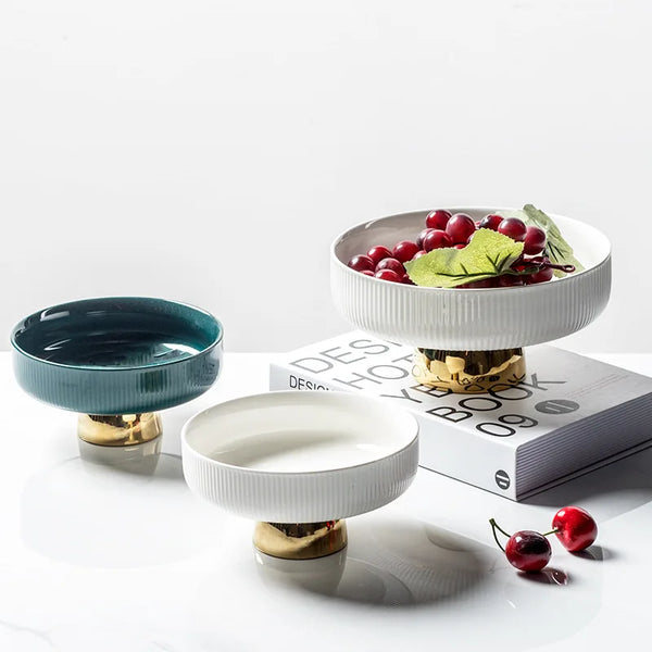 Ceramic Stylish Fruit Bowls with Gold Foot