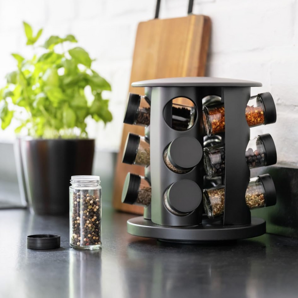 12 Pcs Revolving Spice Rack - Black