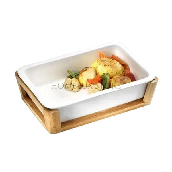 Baking Platter With Bamboo Wood Stand