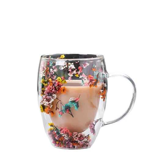 Double Wall Glass Flower Mug