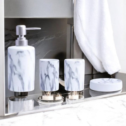 Marble Design 4Pieces Bath Set White