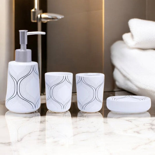 Pattern Style 4Pieces Bath Set White