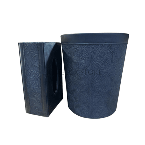 Leather Tissue Box & Dustbin Set - Floral
