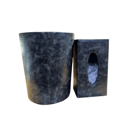 Leather Tissue Box & Dustbin Set - Vintage Grey