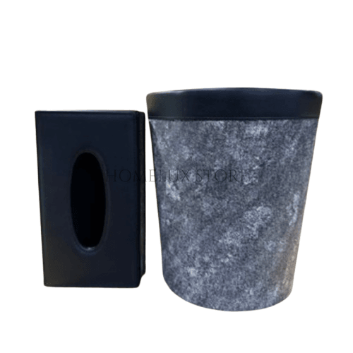Leather Tissue Box & Dustbin Set - Denim