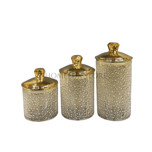 3 Pc Luxury Jar Set - Golden
