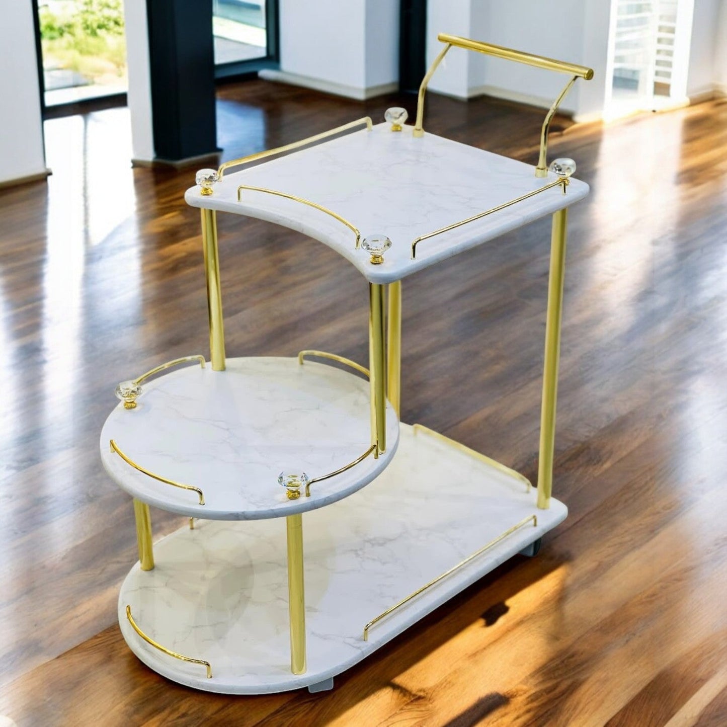 Unique Shape Tea Trolley White