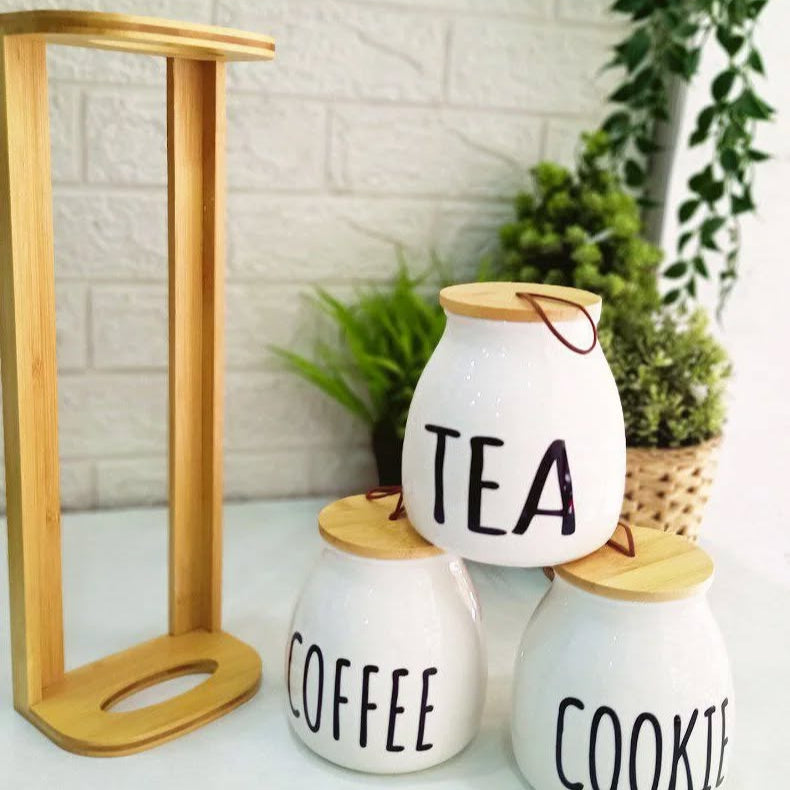 3 Pcs Seasoning Jar With Bamboo Stand