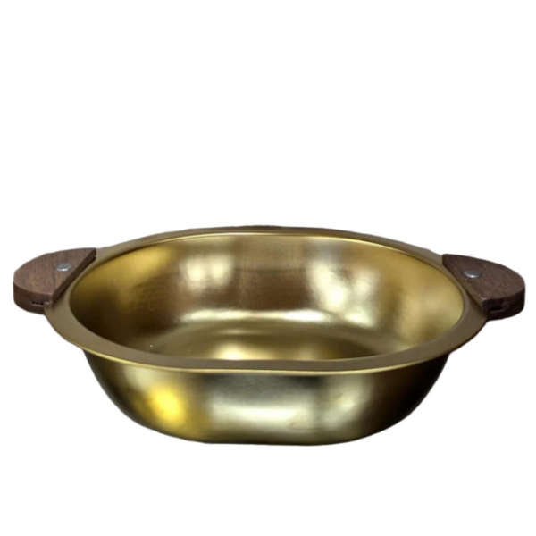 Golden Serving Bowl With Wooden Handle