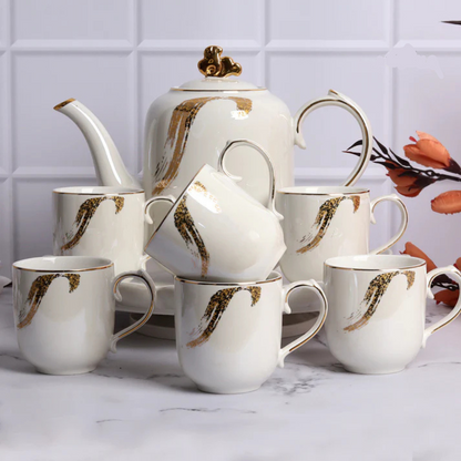 Tea Set With Kettle & Tray - 6 Cups