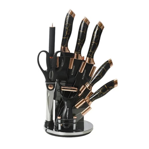 Textured Handle Knife Sets With Acrylic Rotate Stand