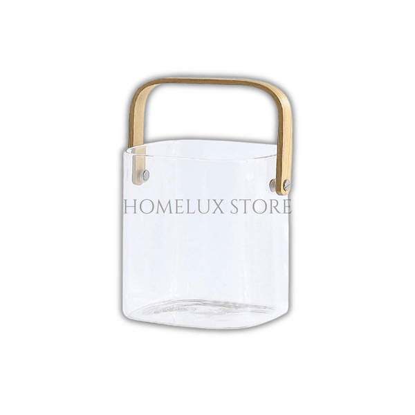 Glass Bucket with Wooden Handle -  Square
