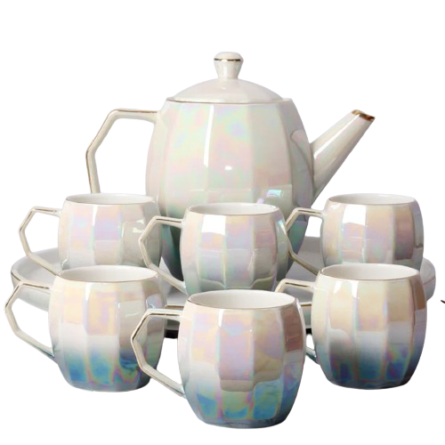 Revolving Tea Cup Set Holographic Tea Set With Kettle & Revolving Tray – HomeLux