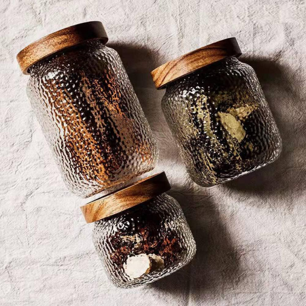 Hammer Grain Glass Jar