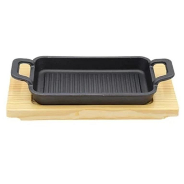 Sizzling Tray With Bamboo Base