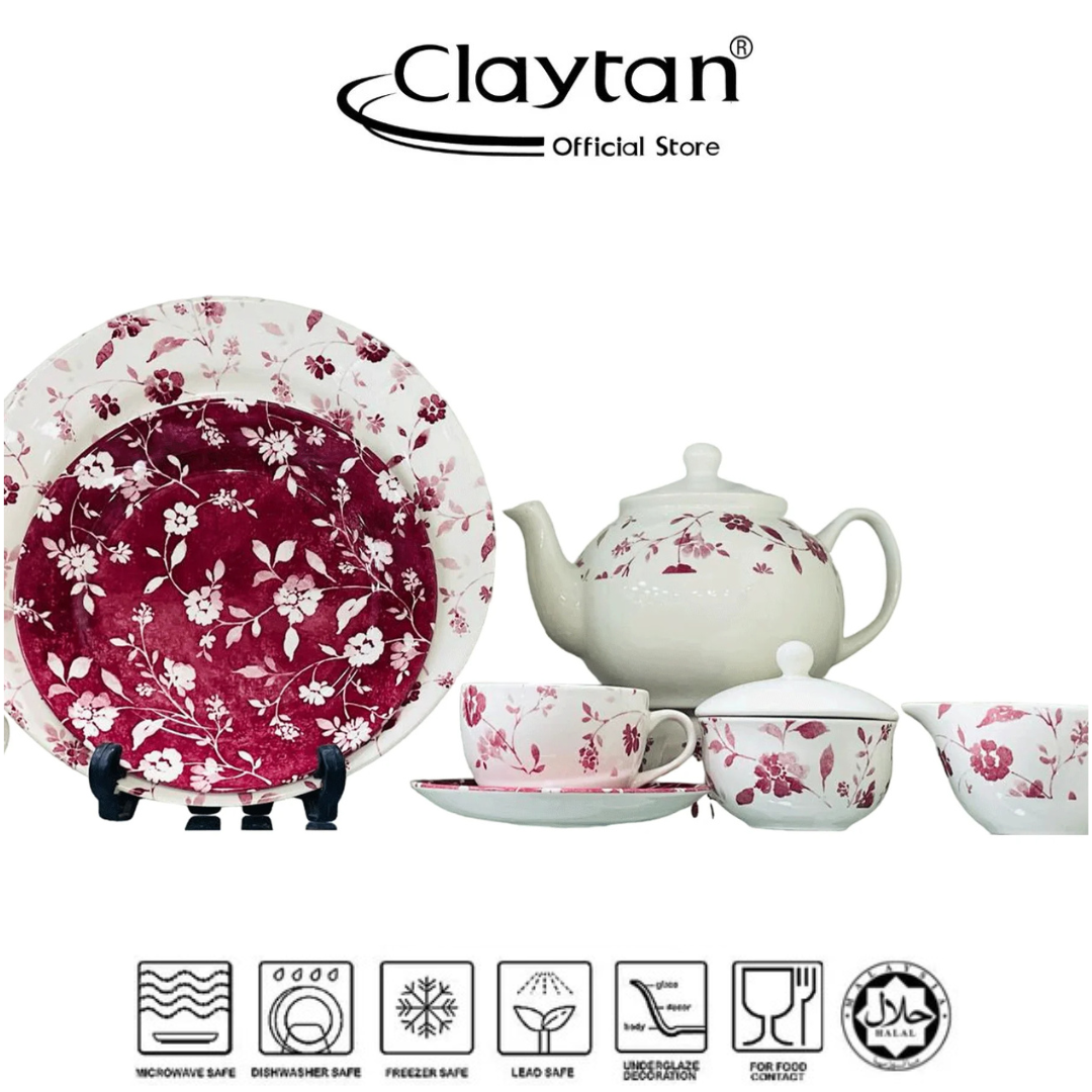 Claytan Crystal Pink All Over (+VE) 24 Pcs Tea Set