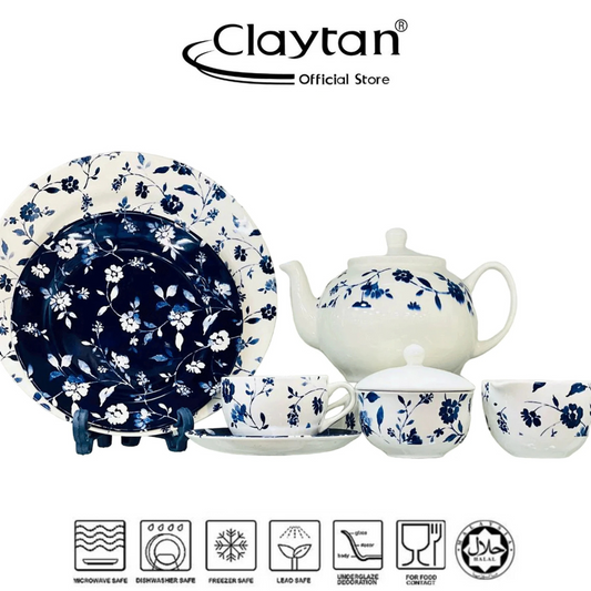 Claytan Crystal Blue (+VE) All Over 24 Pcs Tea Set