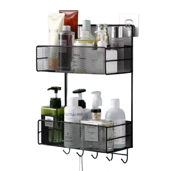 2 Layer Bathroom Shelf With Hooks