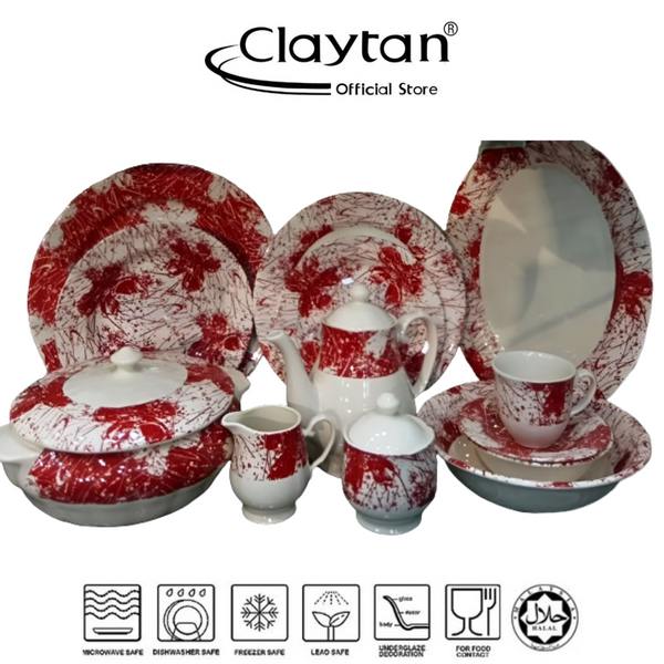 Claytan Gorgeous Red 47 Pcs Dinner Set