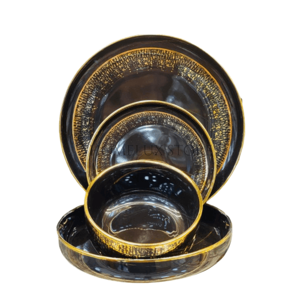 24 Pieces Porcelain Dinner Set - Black & Golden 2.0