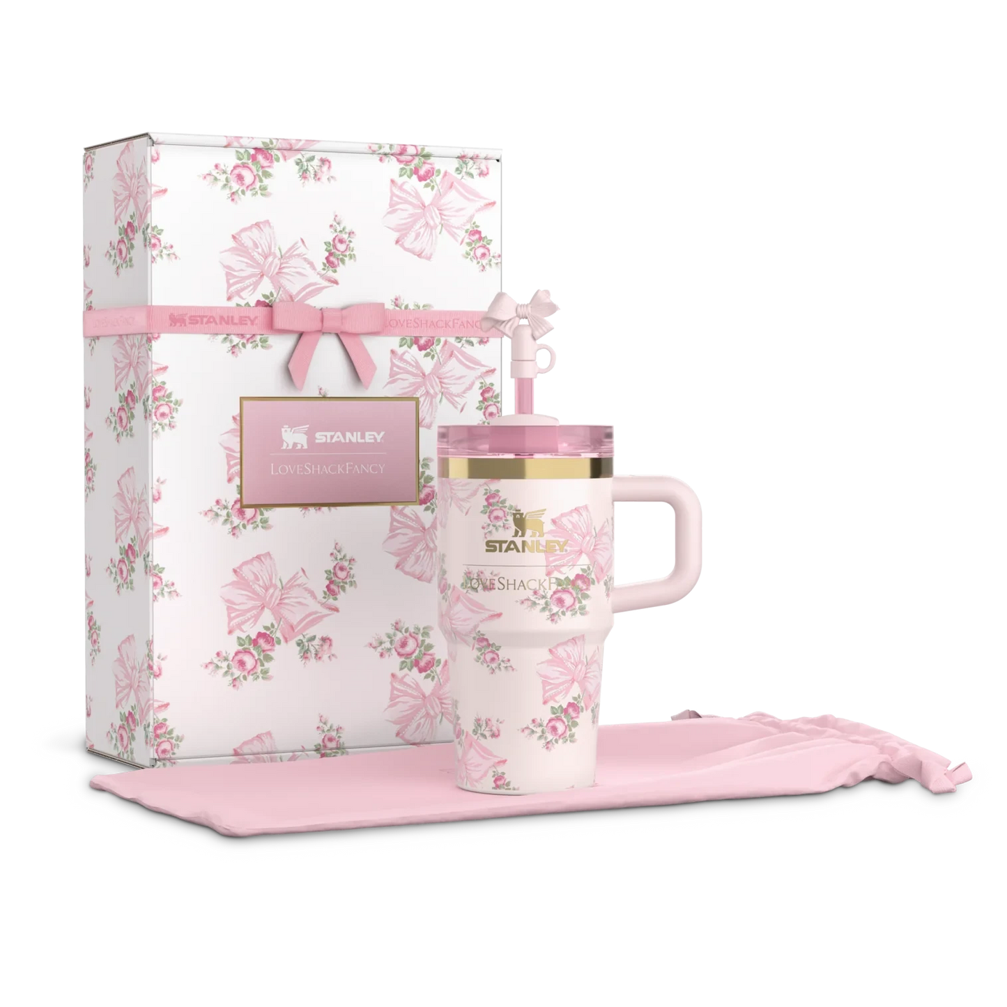 The Stanley X LoveShackFancy Holiday Quencher - 20oz - Rosa Beaux Pink