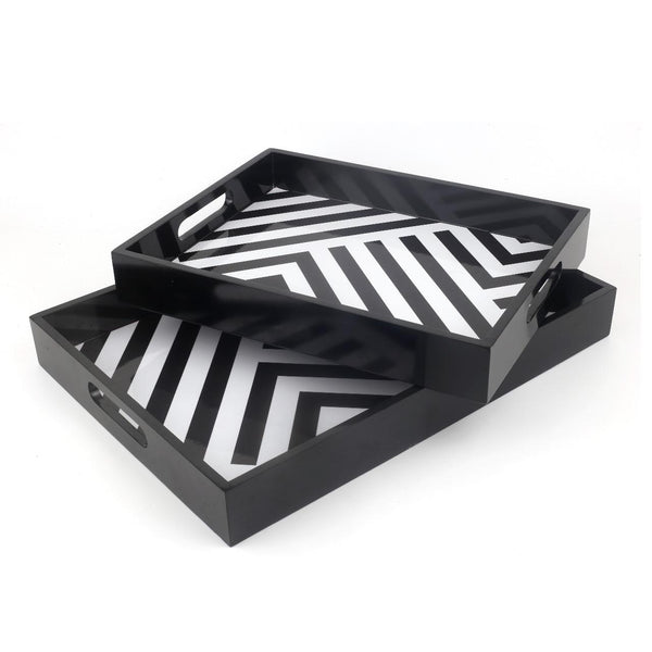 Modern Serving Tray (Black & White Stripes)