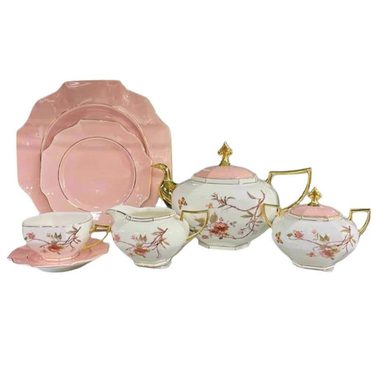 Modern Ceramic Floral Teaset (White & Pink)