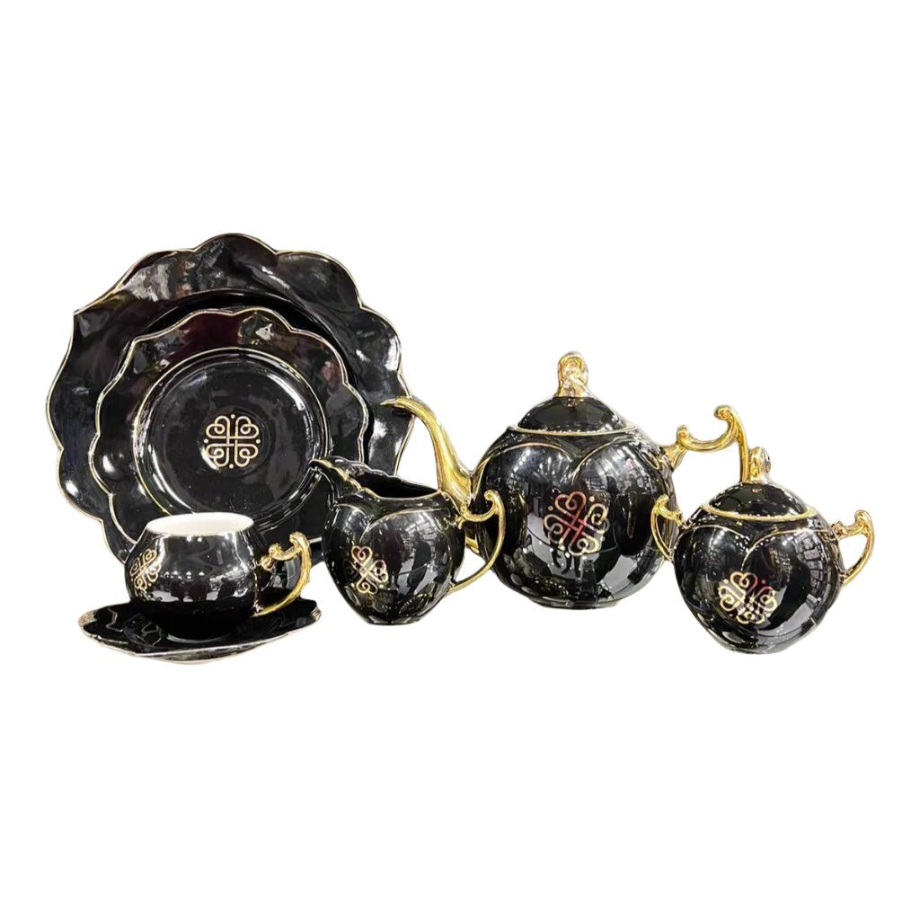 Modern Ceramic Floral Teaset (Black)