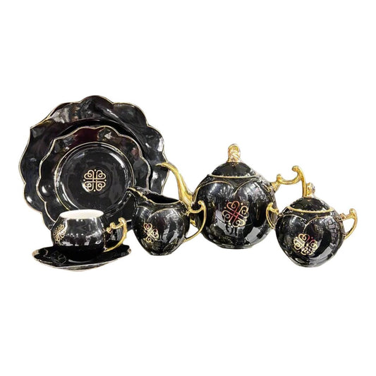 Modern Ceramic Floral Teaset (Black)