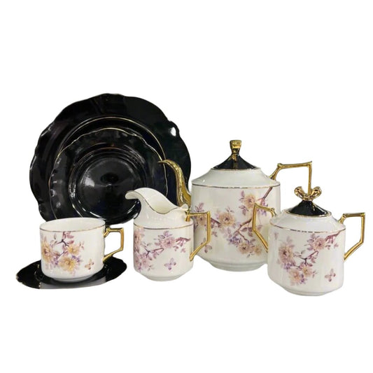 Modern Ceramic Floral Teaset (White & Black 2.0)