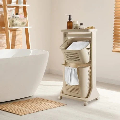 2-Tier Moveable Laundary Basket with Top Storage