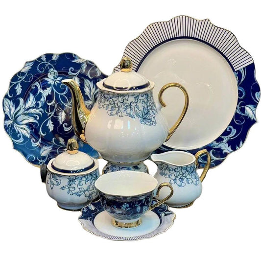 24Pcs Fine Bone China Tea Set (Blue Pattern Style)