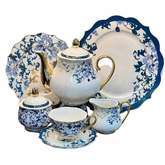 24Pcs Fine Bone China Tea Set (Blue Floral Style)