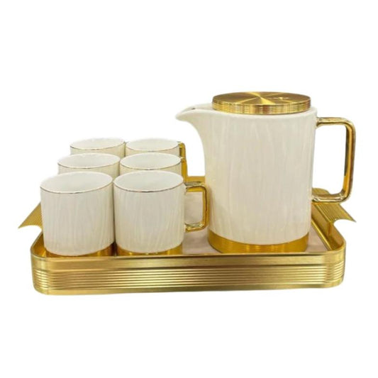 Modern Ceramic Teaset with Metallic Tray