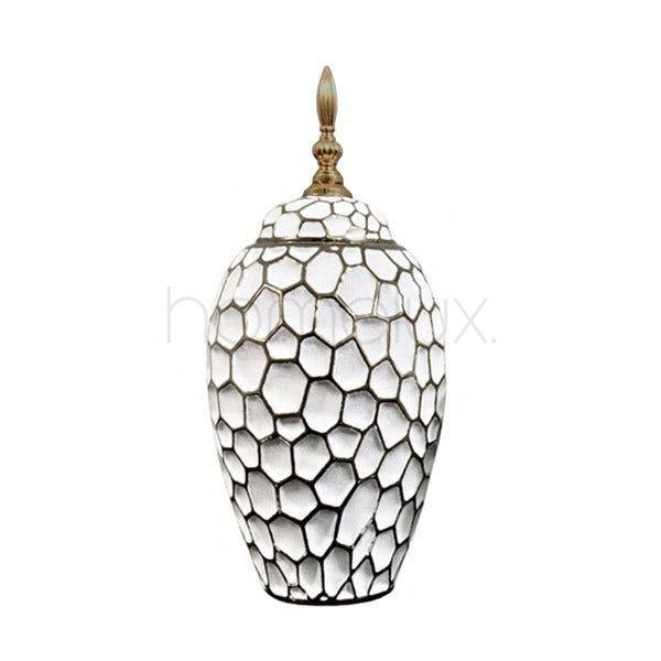 Tall White & Gold Mosaic Ceramic Decorative Jar
