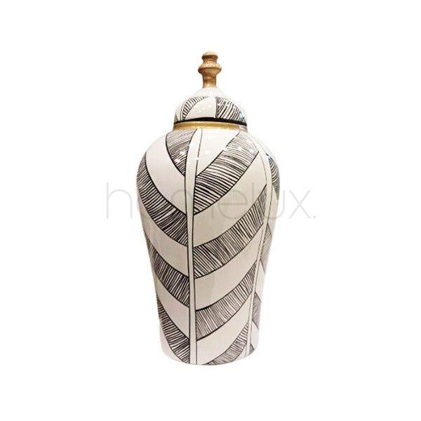 Tall Handcrafted Leaf Pattern Ceramic Jar with Lid