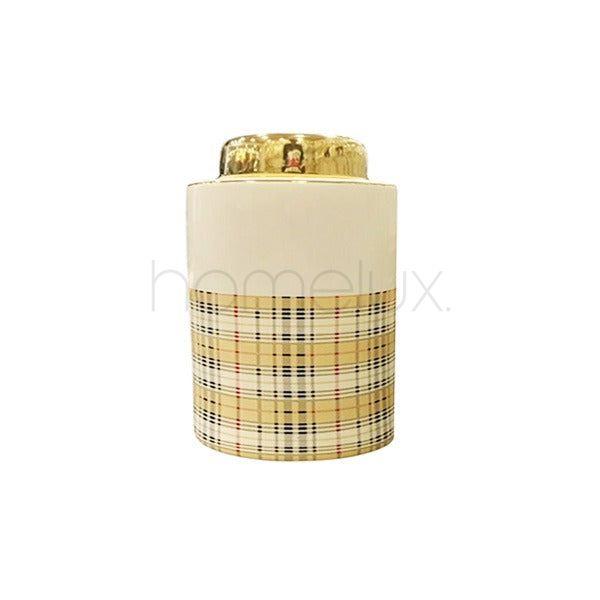 Golden Lid Plaid Ceramic Candy Jar
