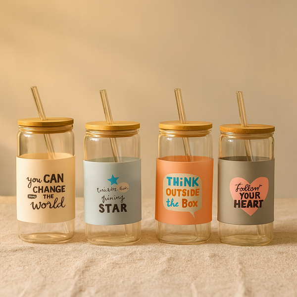 Positive Vibes Glass Tumbler with Straw – 450ml