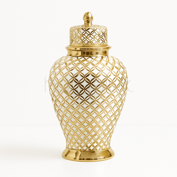 Golden Lattice Ceramic Decorative Jar