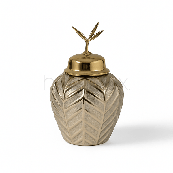 Modern Ceramic Decorative Jar with Leaf Lid