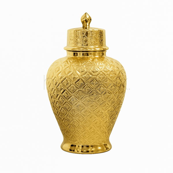 Royal Embossed Golden Ceramic Jar